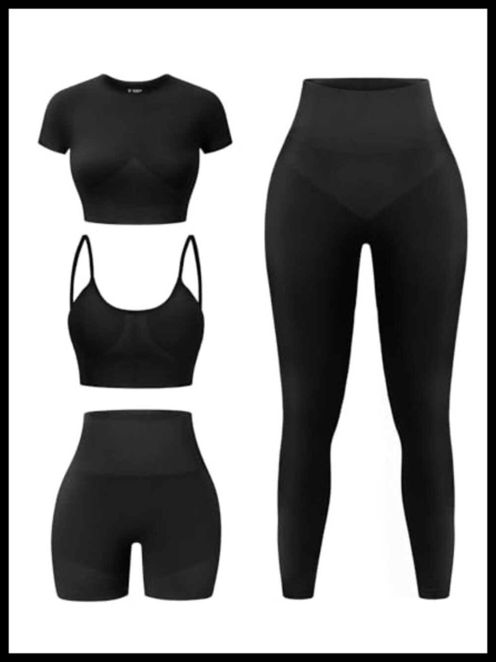 Women 4 Piece Workout Set Seamless Yoga Outfits Short Sleeve Top Sports Bra